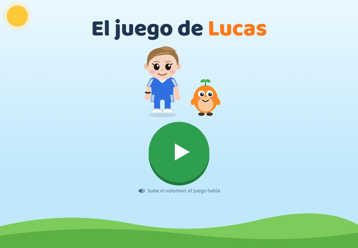 Pantalla de inicio: «El juego de Lucas», con su muñeco y su amigo